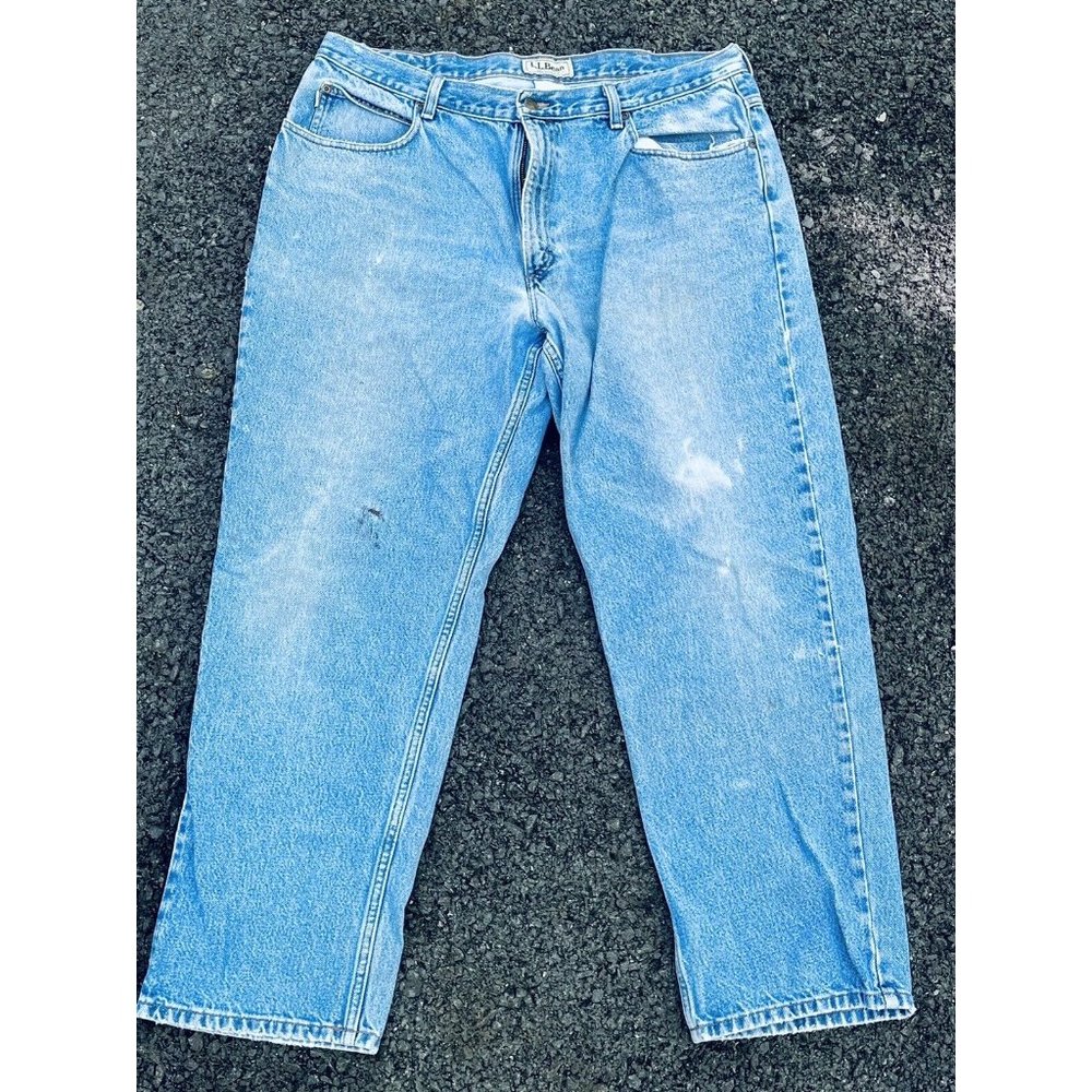 Vintage L.L. Bean 38x30 Distressed Blue Jeans Relaxed Fit Denim Work Pants (D)
